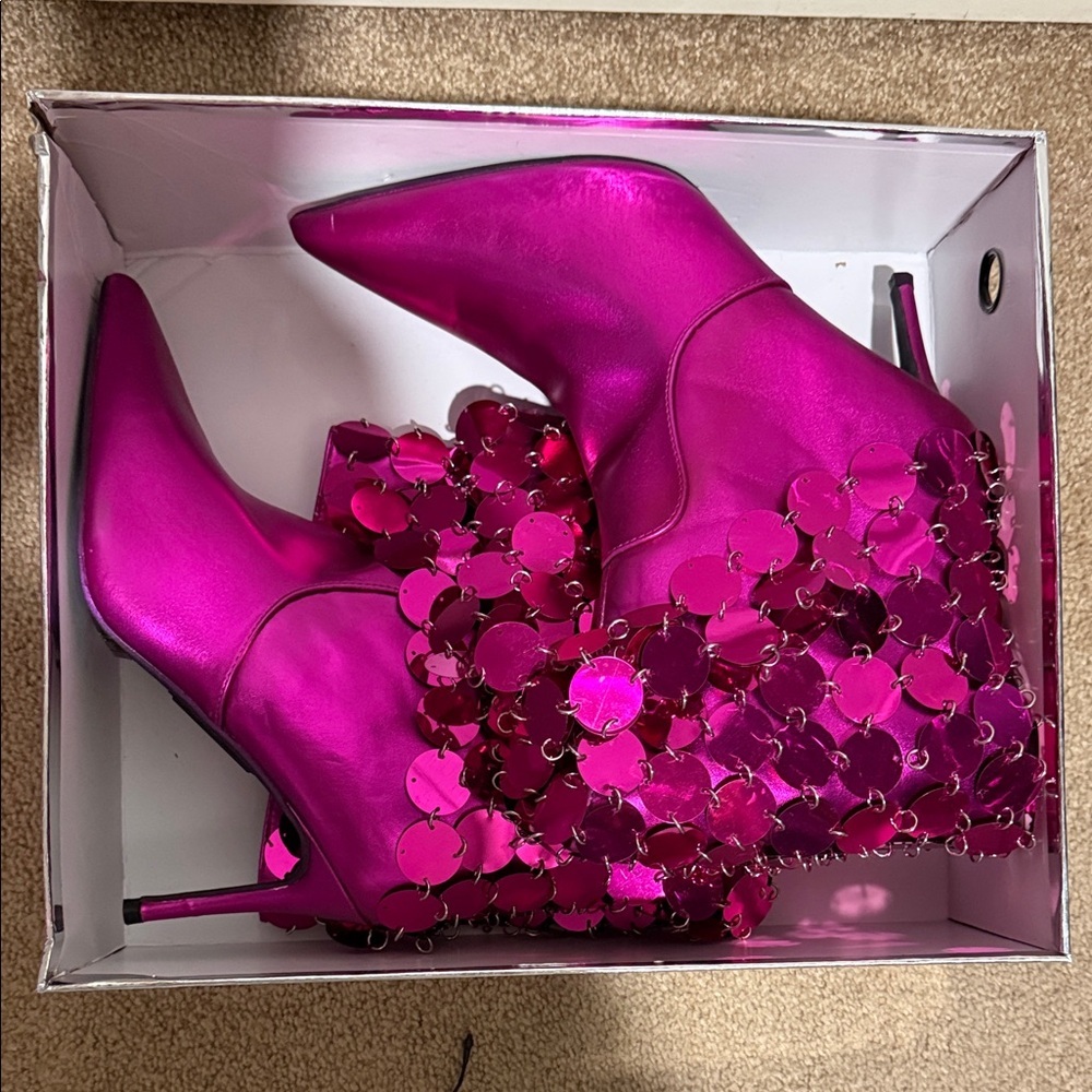 Fuchsia Sequin Heeled Boots - Picture 13 of 14